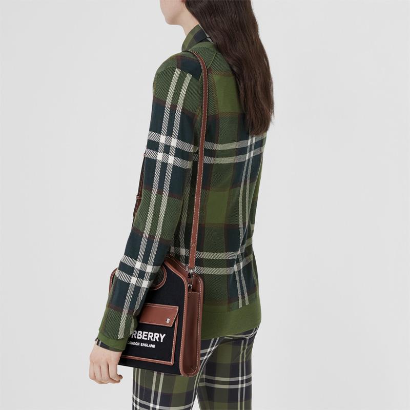 Burberry Pocket Bag With Detachable Adjustable Shoulder Strap Cotton And Leather Tote Shopping Handbag Women Tote 80557461