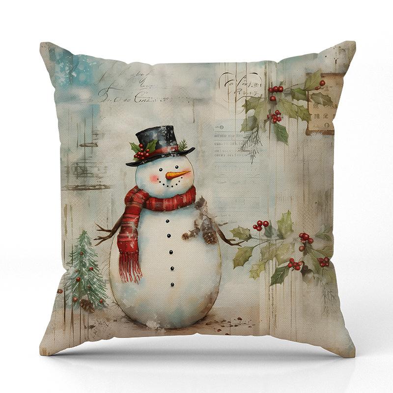 Christmas Snowman Print Pillow Case New Home Sofa Cushion Indoor Versatile Cushion Cushion