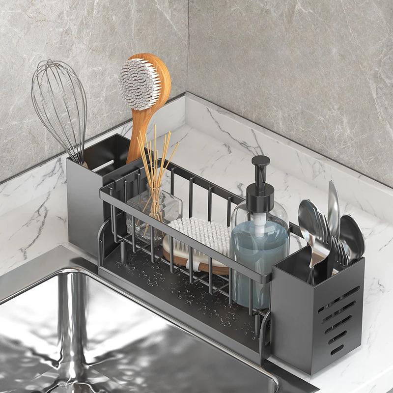 Kitchen Sink Drain Rack Organizer ABS Plastic Self-draining Sink Shelf Soap Sponge Holder Dishcloth Towel Rack Filter Basket