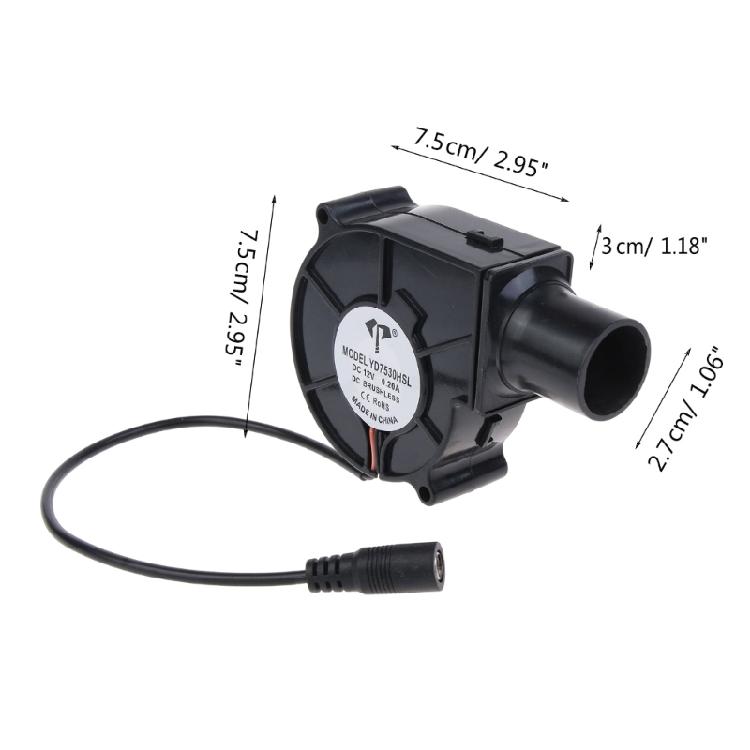 Ventilátor pro gril 7530 75mm Nastavitelná rychlost DC12V 3700R Kempingový vařič Ventilátor Blower