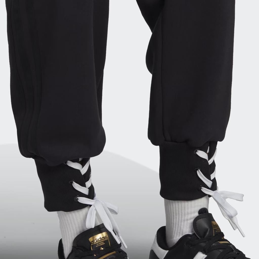 adidas Originals Trefoil Logo Print Elastic Waist Cuffed Pants Women Pants Black HK5064