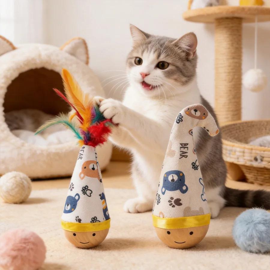 Swing Cat Toy Dynamic Cat Interactive Toys Funny Feather Kitten Teaser Automatic Toy Gift Cat Feather Toy Kitten Wobble Ball