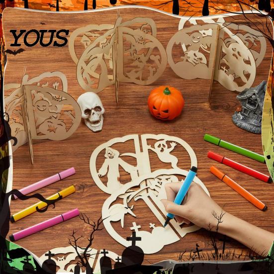 Wooden Shapes for Painting Halloween Pumpkin Craft Kit, 17cm DIY Unfinished Wood Slice Fall Supplies Kids, Hollow Cutouts Painting, Themed Art