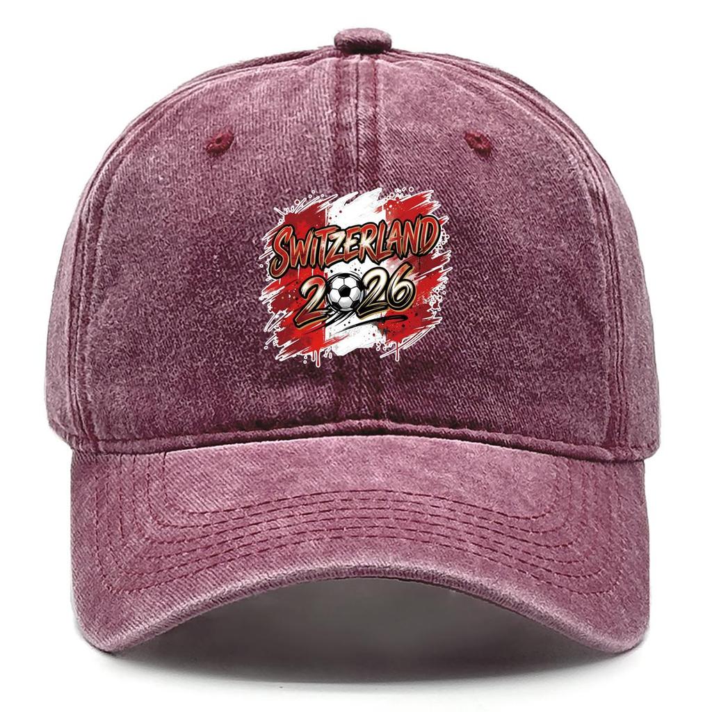 Baseball Cap With 2026 Football Soccer "SWITZERLAND" Flag Printed , Adjustable Sun Hat Stylish Fashion Simple Headwear Sports Hat