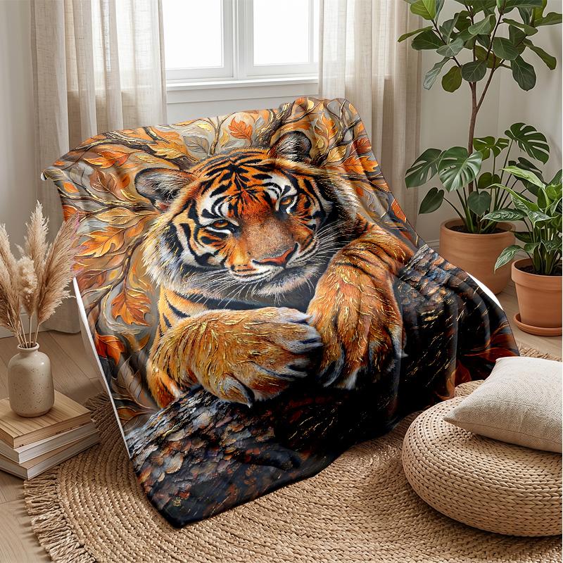 Tiger in Abstract Art Theme blanket Lightweight Warm Flannel Blanket Decorative Throw Blanket for Home Decoration