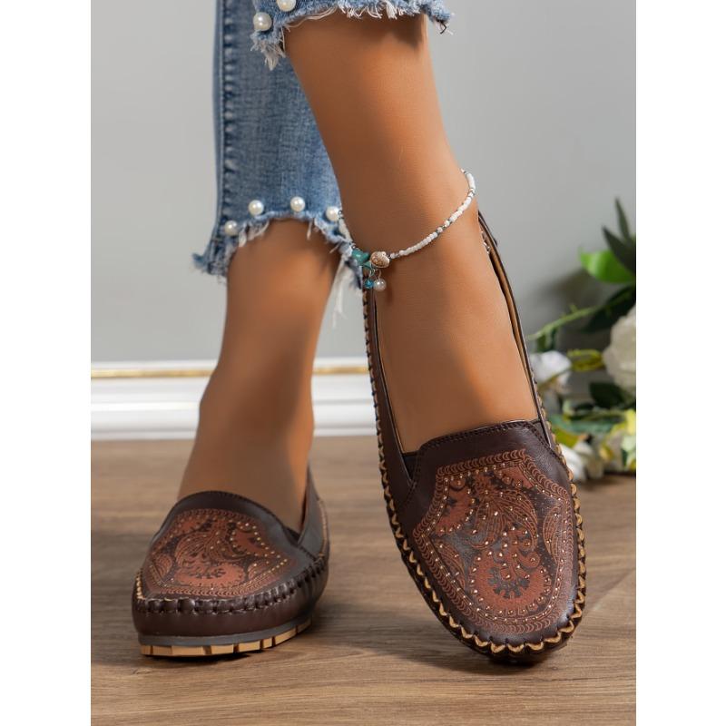 Rozmiar Plus Laserowe Przeszycia Retro Damskie Mokasyny Płaskie Wygodne Do Chodzenia Moda Styl Retro