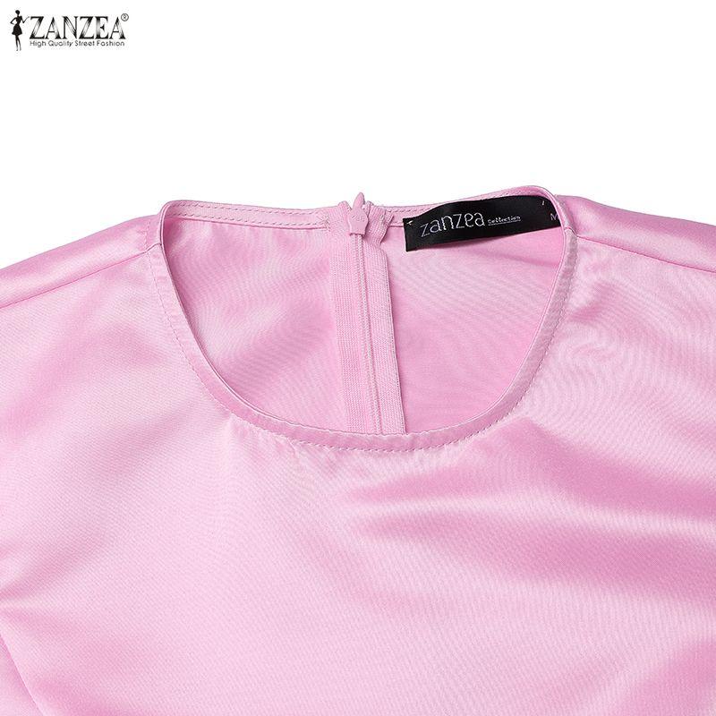ZANZEA Women Casual Round Neck Summer Short Sleeve A-Line Dress