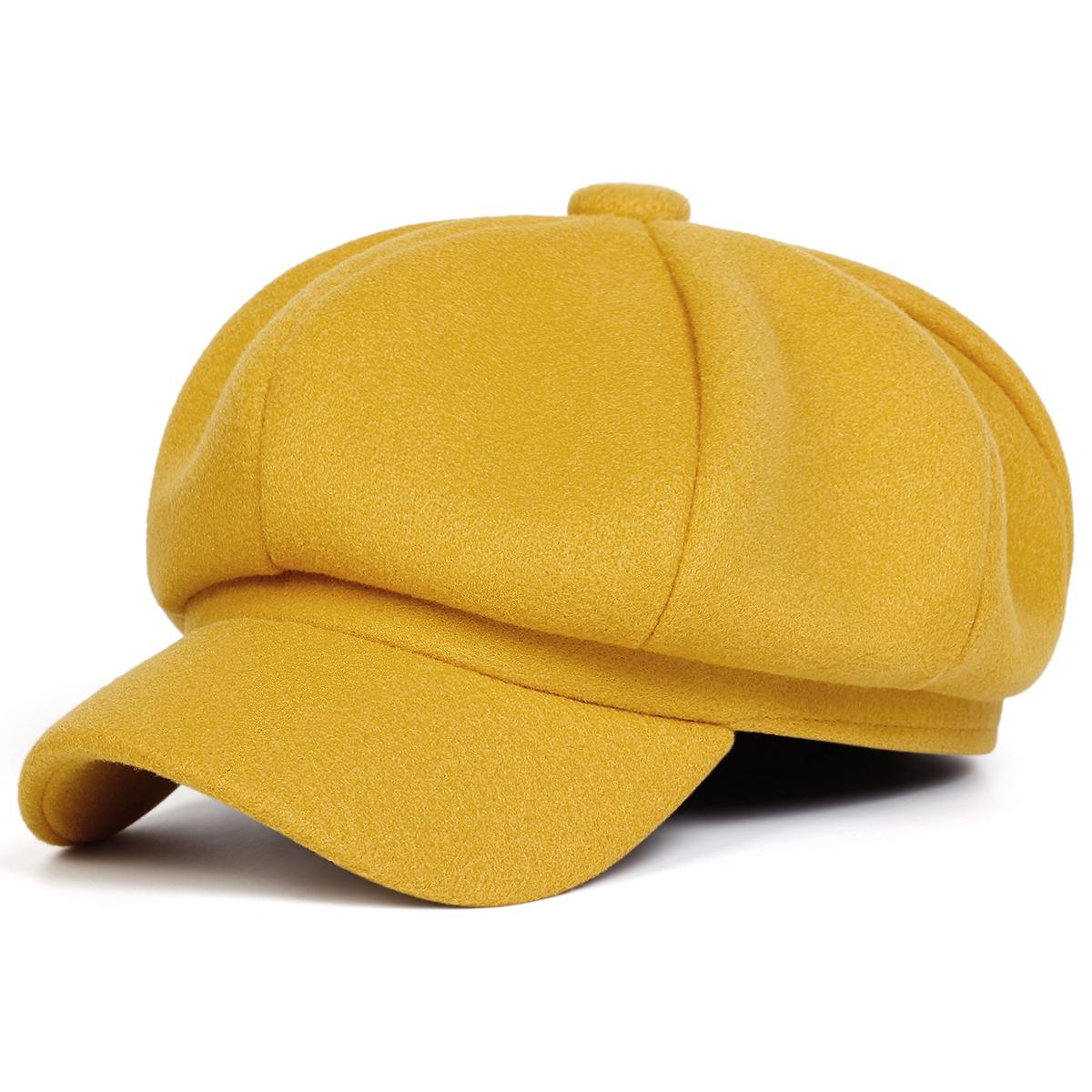 

Однотонная шерстяная восьмиугольная шляпа унисекс, уличные теплые шляпы, зимняя повседневная беретная шапка, модные кепки жёлтый