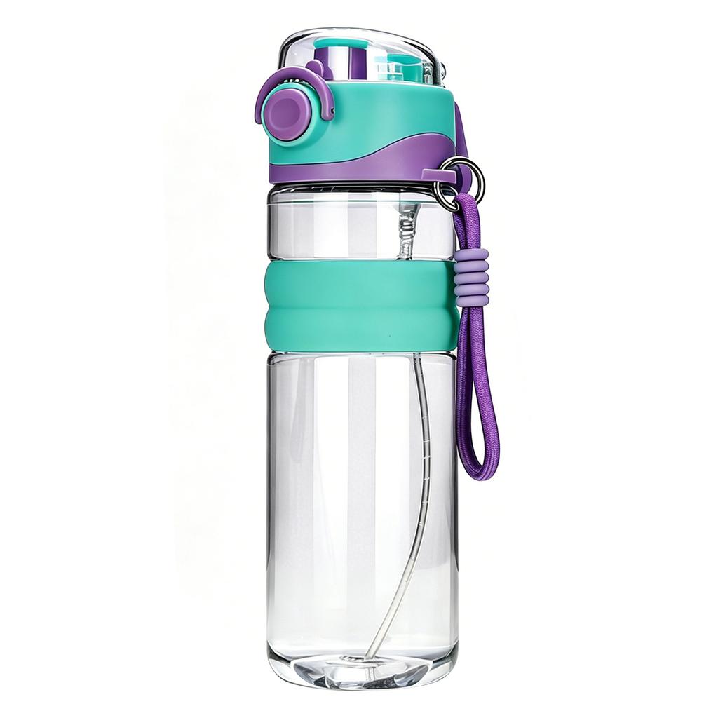 Spray Sports Water Bottle with Straw Direct Drinking Dual-Use Plastic Water Bottles for Outdoor Travel Office Walking