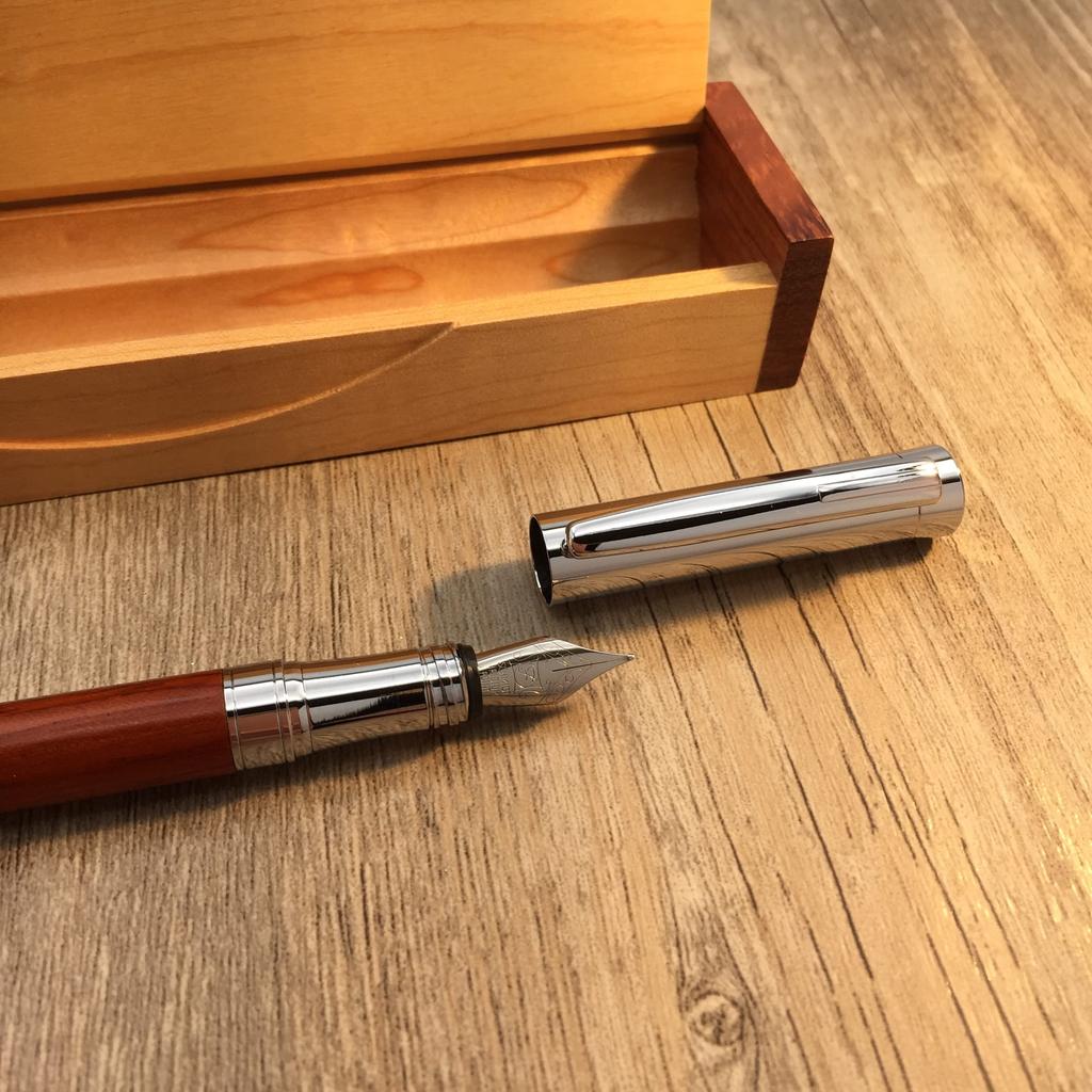 LACHIEVA LUX Luxury Writing Natural Karin Wood Fountain Pen with Gift Set Instruments German-Made Nib, (Karin)