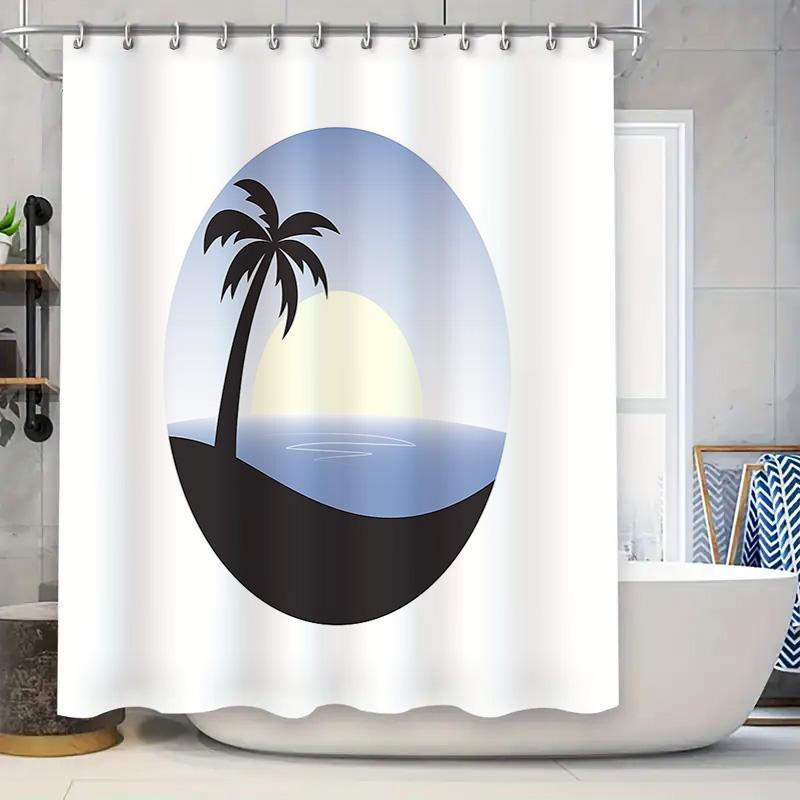 Tropical Beach Shower Curtain Palm Tree Ocean Sunset Scenic Bathroom Decor Waterproof Modern Coastal Vibes Home Decor 90x180cm