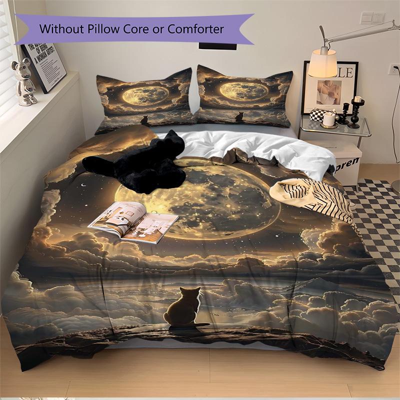 

3 шт. Аниме Кот Луна Небо Комплект постельного белья - Включает один пододеяльник и две наволочки (Нет ядра) - Идеально для декора спальни и гостевой комнаты 135x200cm