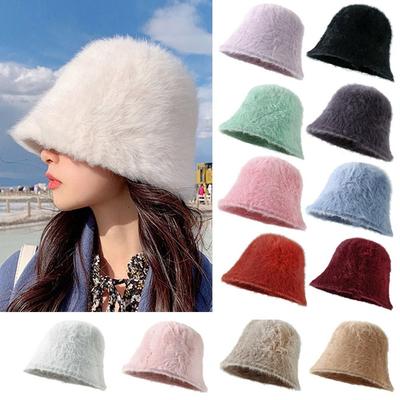 Warm Plush Bucket Hat Plush Panama Hat Outdoor Fisherman Cap  for Women