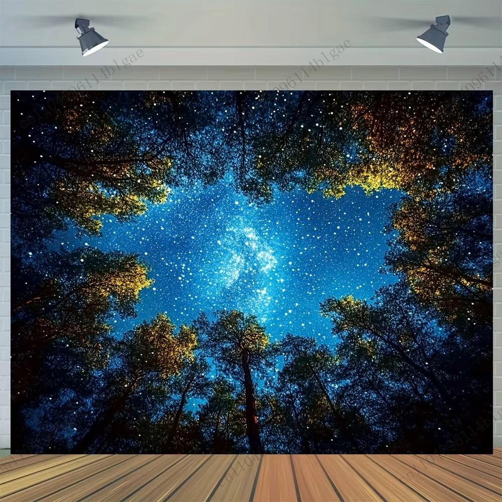 Verträumtes Waldkronendach und Milchstraßen-Ästhetik Raum Wandbehang Wandteppich - Schlafzimmer Wohnheim Hintergrundstoff für Wohnheimzimmerdeko