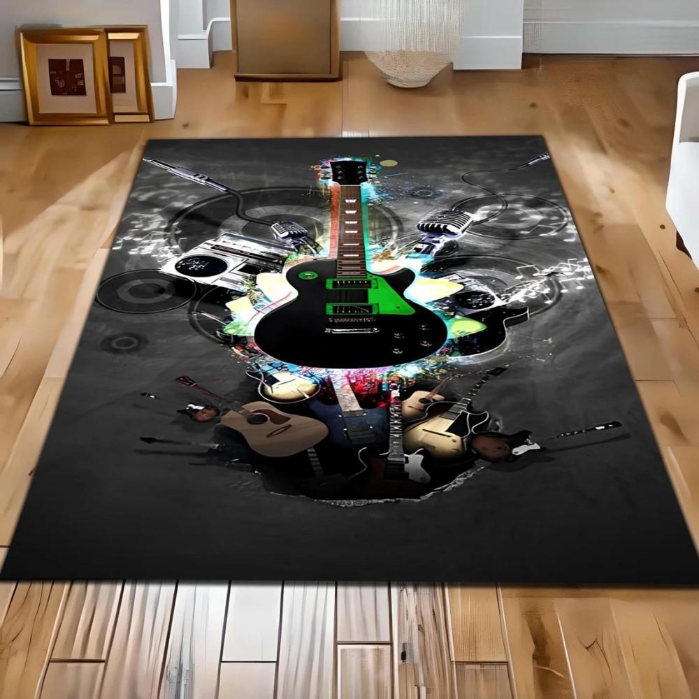 Musical Guitar Print Non-slip Area Rugs Vintage Distressed Washable Carpet for Living Room Bedroom Decor