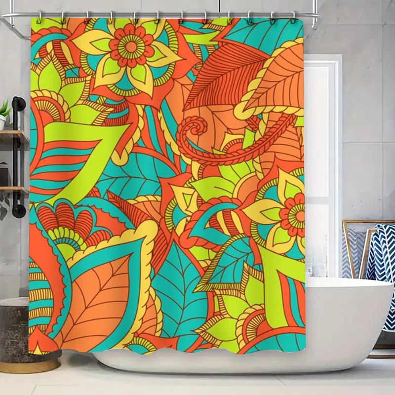 

Funky Floral Bath Shower Curtain Extra Long Waterproof Fabric Decorative Home Accessories for Bathroom Multicolor Green Blue Ora 90x180cm