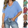 Women European Style V Neck Batwing Sleeve Spliced Slit Loose Pullover T Shirt