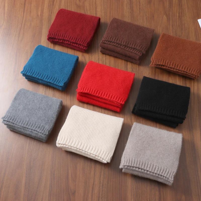 100% Wool Women Knitted Scarf Winter Long Narrow Soft Warm Cashmere Like Neckchief Solid Fashion Shawls Scarves 20cmx160cm