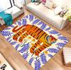 Minimalist Tiger Area Rug White Background Illustrated Palm Leaf Pattern Non Slip Living Room Rug for Boho Home Decoration