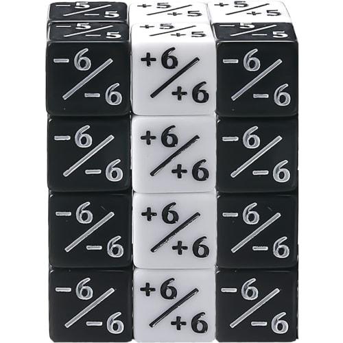 

24 Dice Counters, Token Dice, Loyalty Dice, D6 Dice, White +1/+1 and Black -1/-1, Compatible with Magic, MTG, CCG, and Card Game Accessories