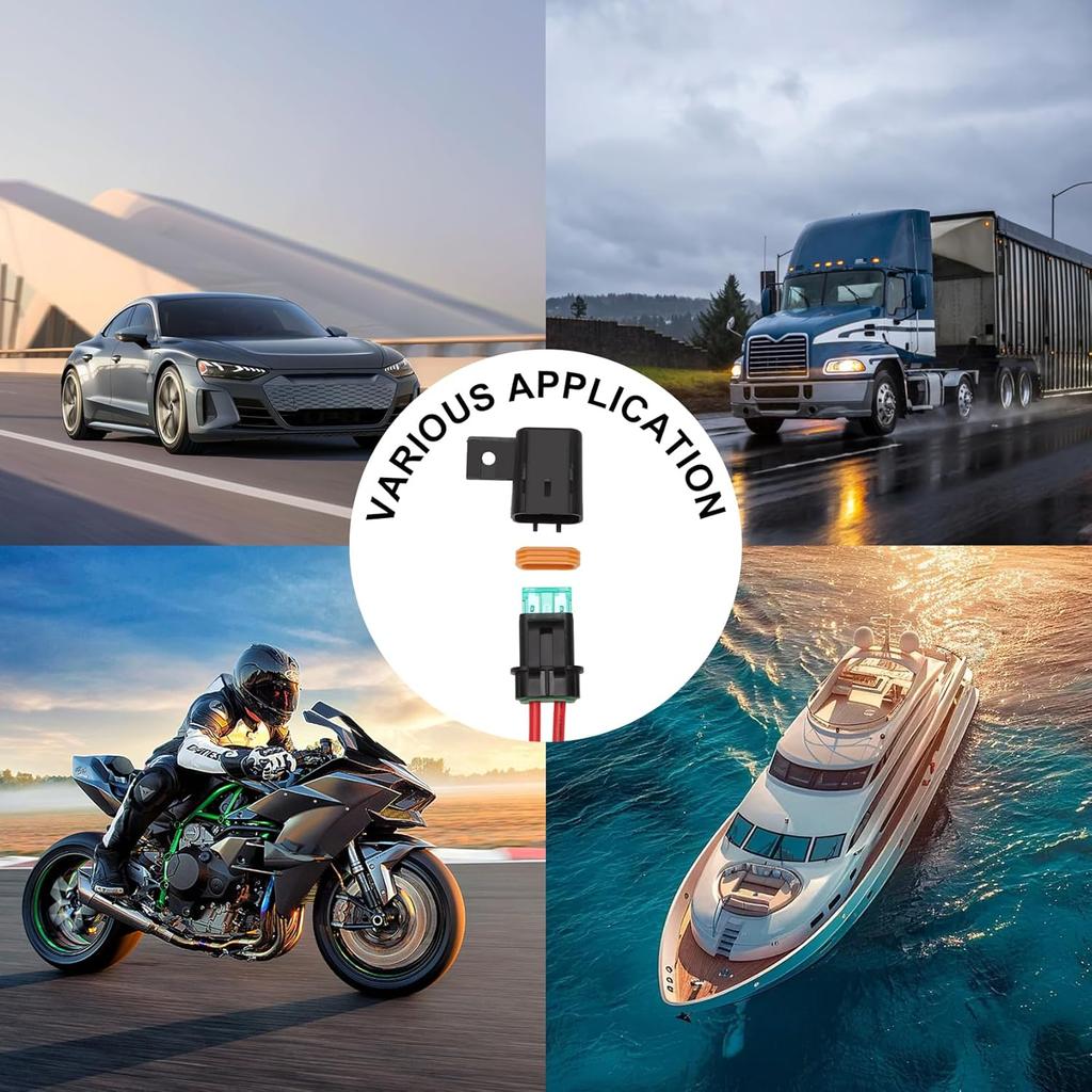 6 Pack 12V Inline Waterproof Fuse Holder, 4mm² Pre-Wired Kit, with 20 Amp 30 Amp 40 Amp ATC/ATO Blade Fuses, Heavy Duty Inline Fuse Holder for