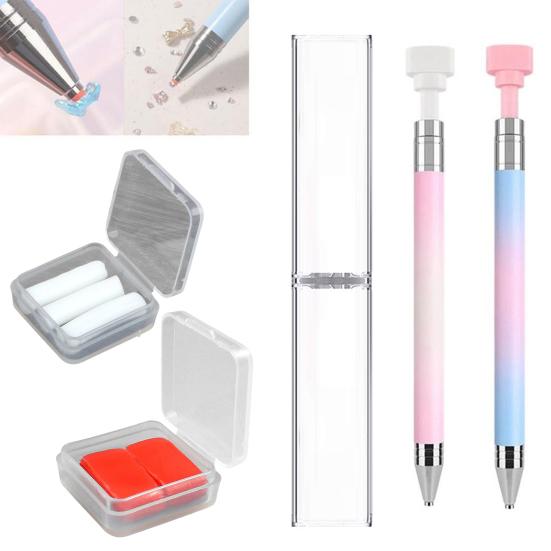 1/2Pcs Rhinestone Applicator Tool with Refill Wax Pads Rhinestone Picker Refillable Wax Pen DIY Nail Art Rhinestone Painting Dotting Wax Pen Rotatable