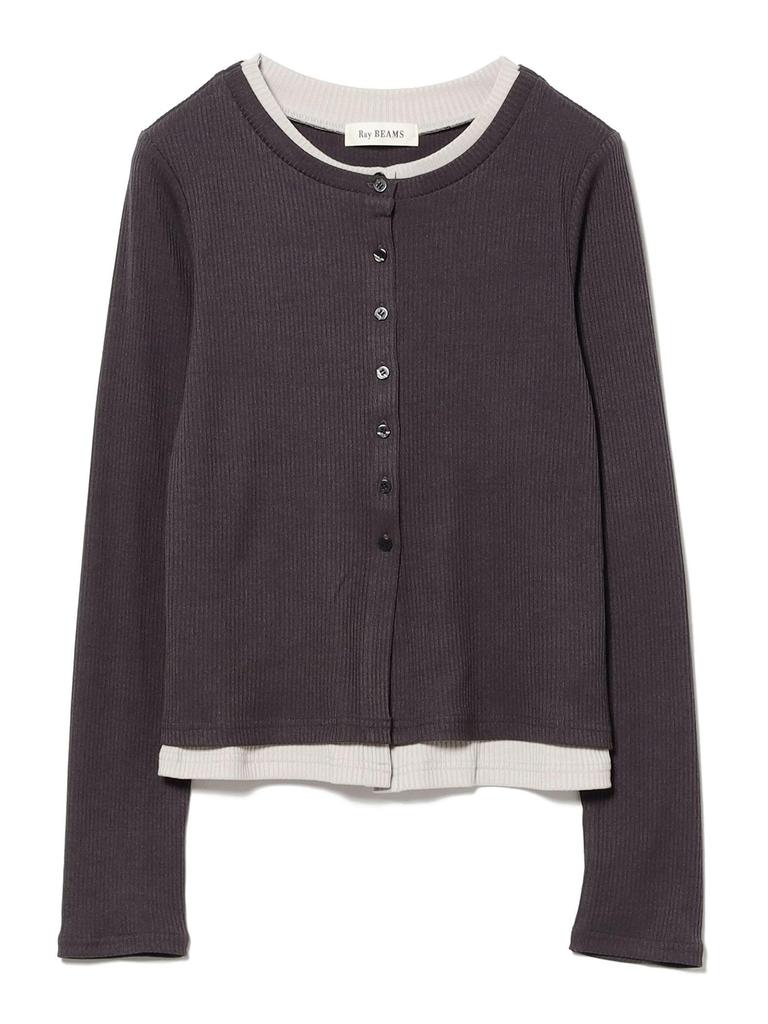 Ray Beams Women's L/S TEE RIB Layered Cardigan, Gray Free