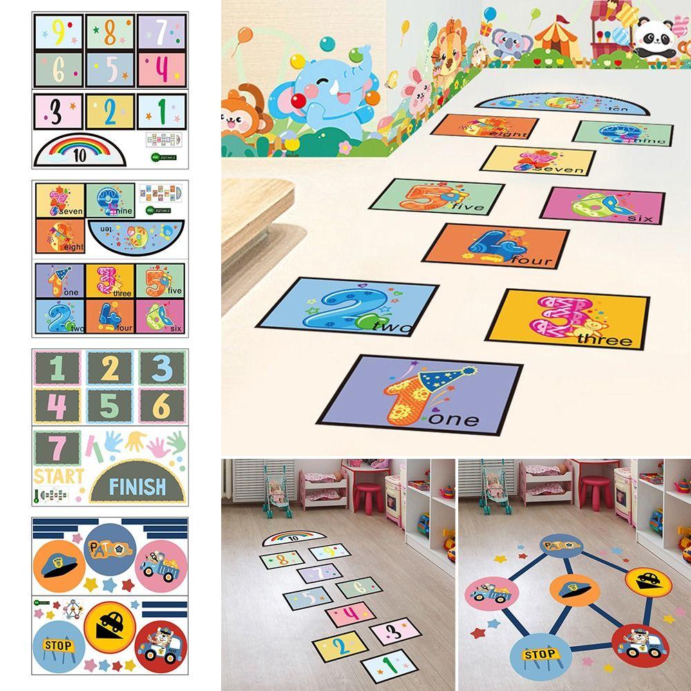 PVC Hopscotch Game Floor Stickers Self-adhesive Wall Art Creative Cartoon Number Grids  Kid's Room