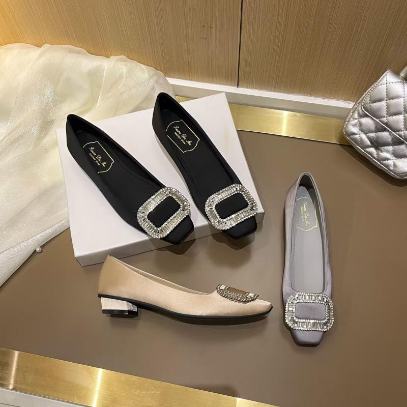 Soft Sole Square Toe Rhinestone Low Heel French Spring Single Shoes Women 2026 New Versatile Plus Size