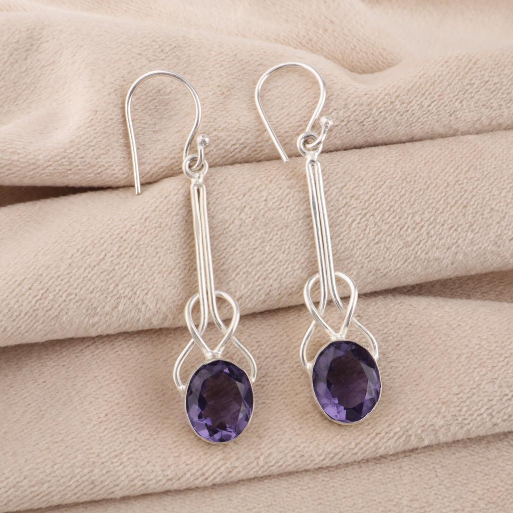 Iolite Gemstone 925 Sterling Silver Jewelry Handmade Drop/Dangle Earrings 1.76" EE-171-5