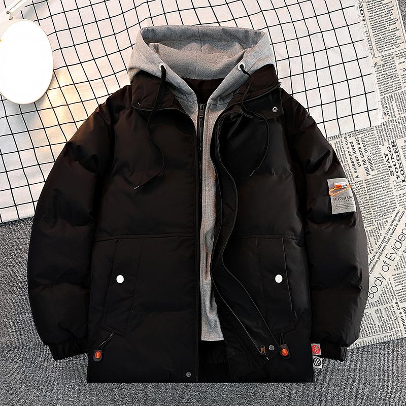 Fake Two-piece Cotton Coat for Men's Winter New Style Teenager Thickened Men's Down Cotton Coat Jacket