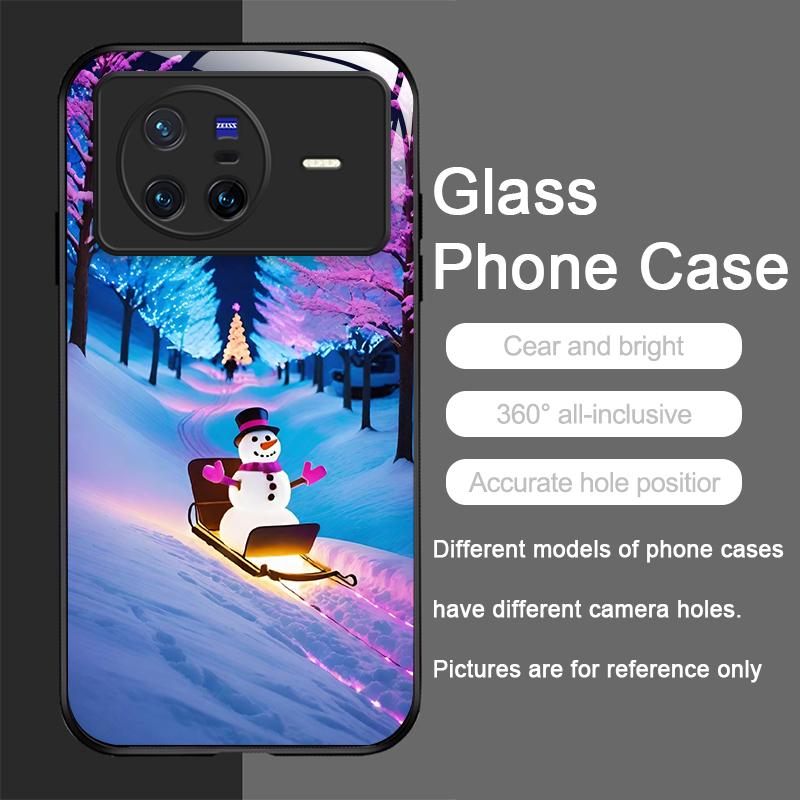 Cute Winter Snowman Christmas Tree Tempered Glass Phone Case for OPPO Reno 13F 12 11 10 ProPlus Find X8 X3 Lite A58 A94 5G Cover