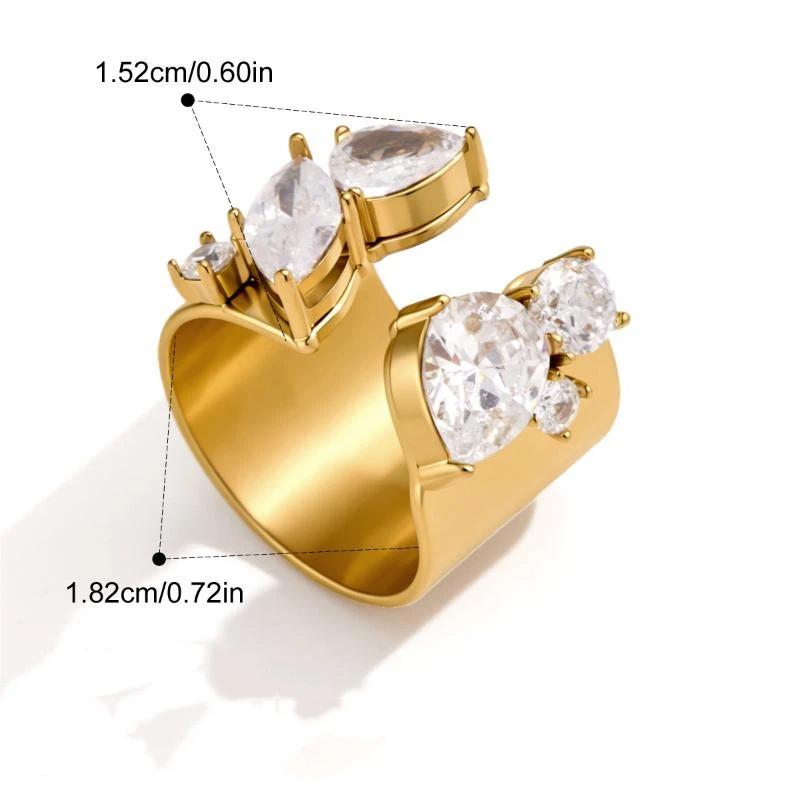 Geometric Zircon Open Rings For Women Gold Pvd Plated Stainless Steel Rings Jewelry Rhinestone Crystal Ring Shiny Zircon