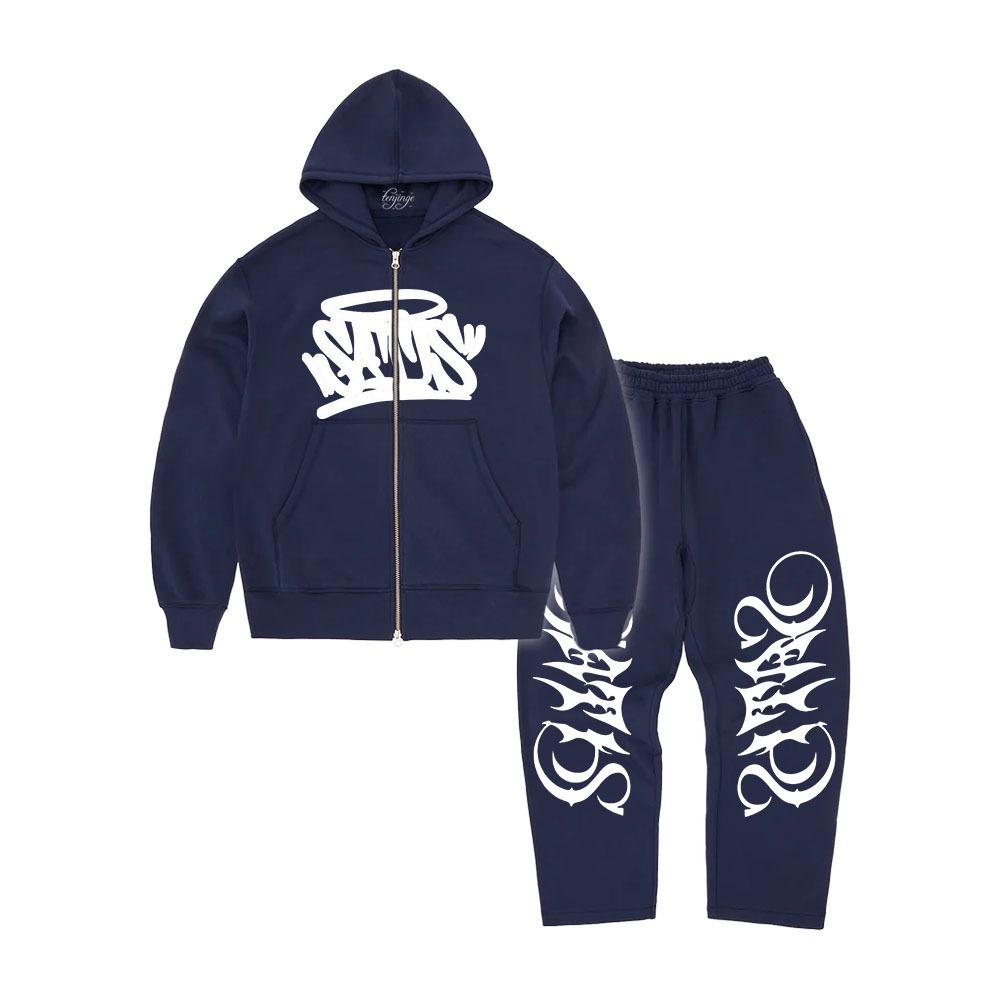 Europäischer und Amerikanischer Herren Herbst und Winter Neuer Stil Amerikanische Modemarke Bedruckte Reißverschluss Sweatshirt Jacke Hip-Hop Ins Stil Set