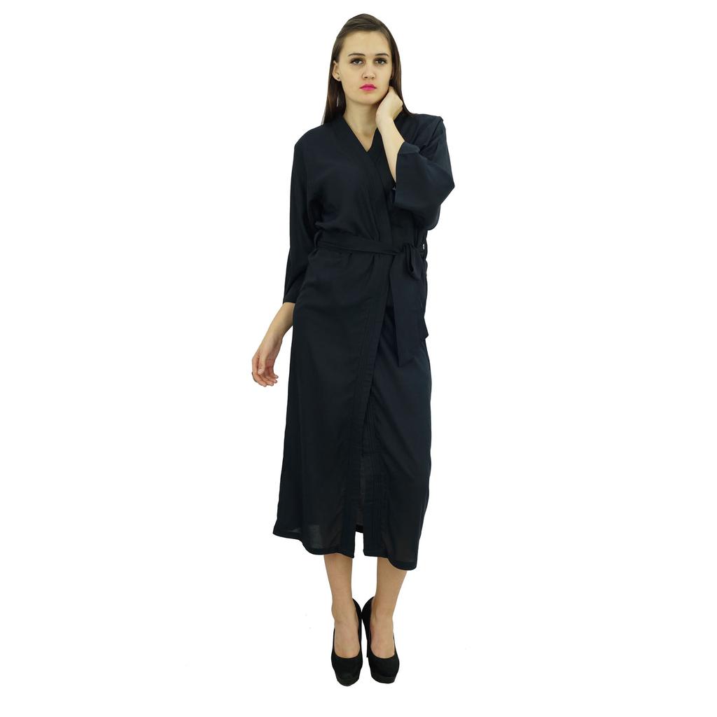 Bimba Women Long Solid Belt Robe Soft Modal Cotton Wrap Round Plain Bath