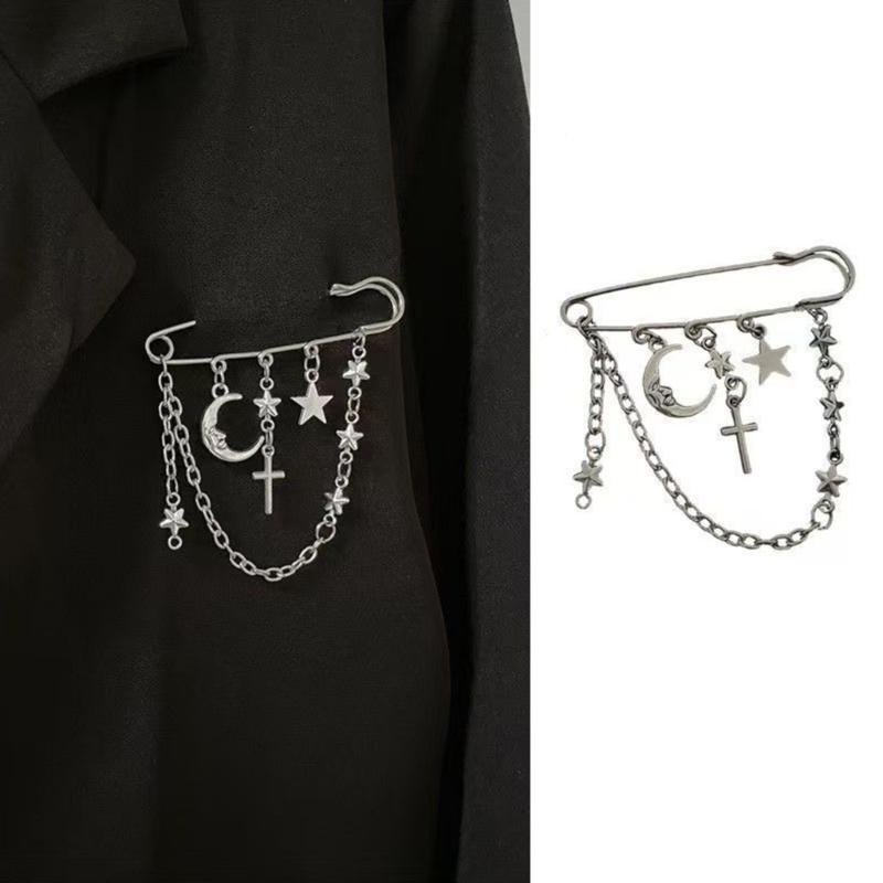 Decorative Brooch Pin Punk Fashion Accessory with Safety Pin Style Closure for Jacket Lapels Bags and Hats, Alloy Accent for Everyday Outfit Details