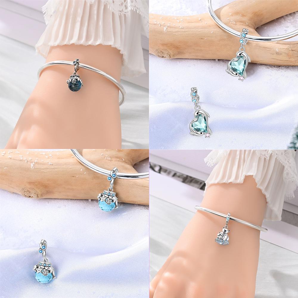 Authentic copper Black Sea Penguin Pendant Featuring Blue Zircon Heart Sea Star Shape Bead Charms Compatible With Bracelets Jewellery Diy Women Gift