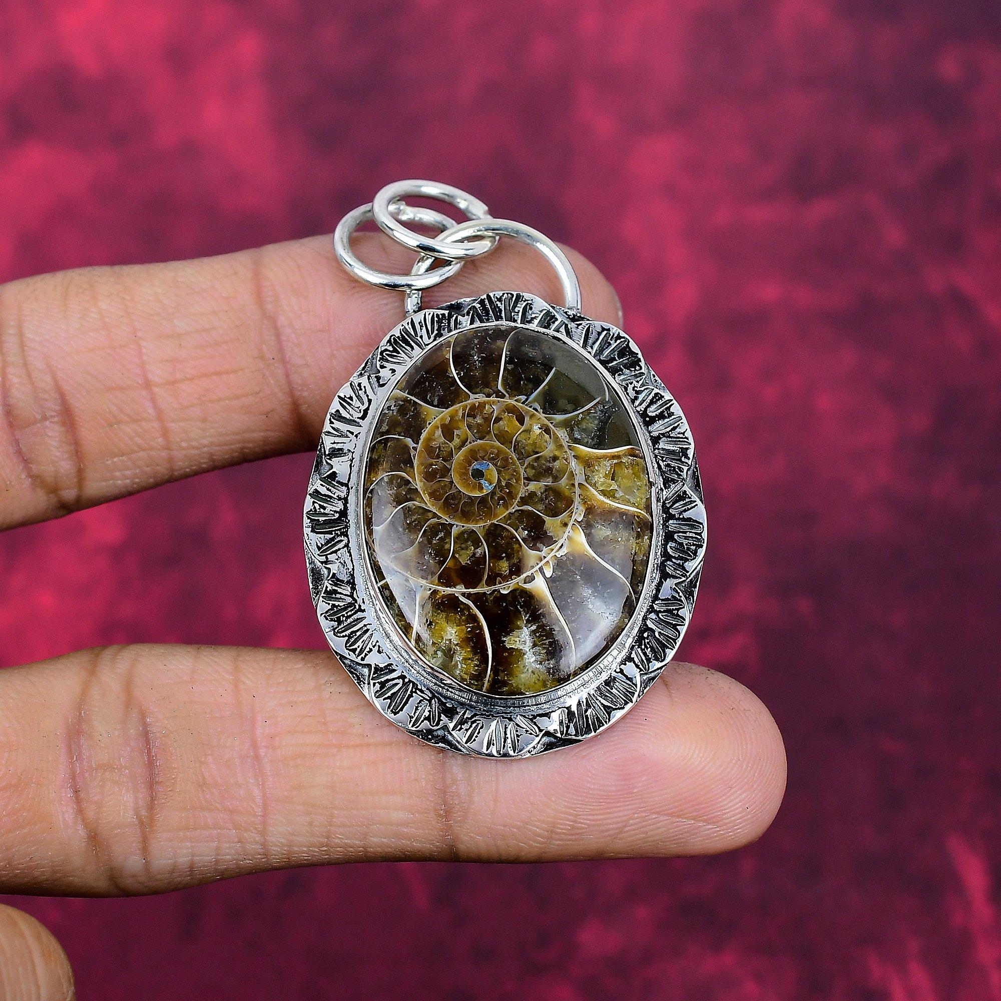 

Ammonite Fossilcoral Jewelry, 925 Solid Sterling Silver Pendant Handmade Gemstone Jewelry, Gifts For Wife Brand New Pendant 2.16 Inches