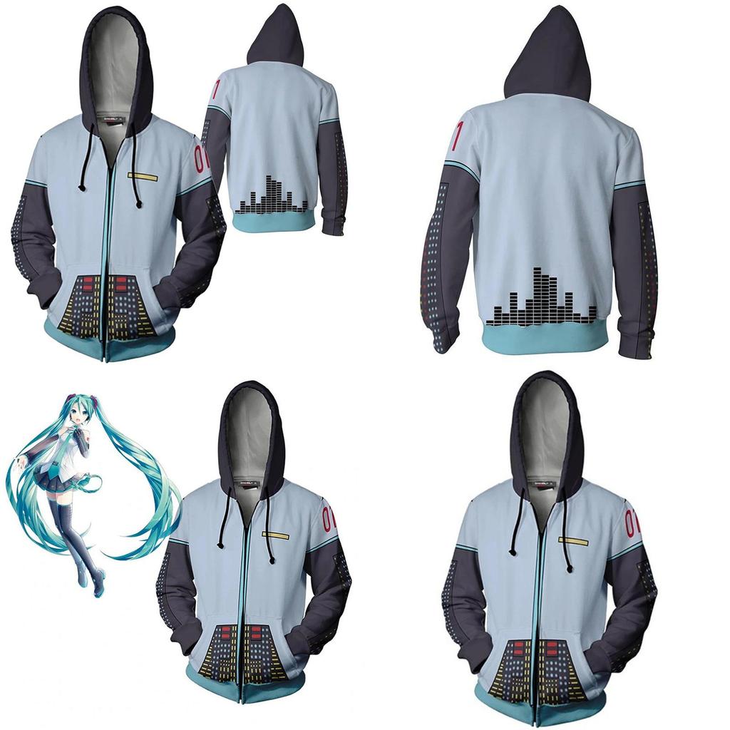 Stylish Hatsune Miku Vocaloid Zipper Hoodie With Soft Material For Everyday Wear