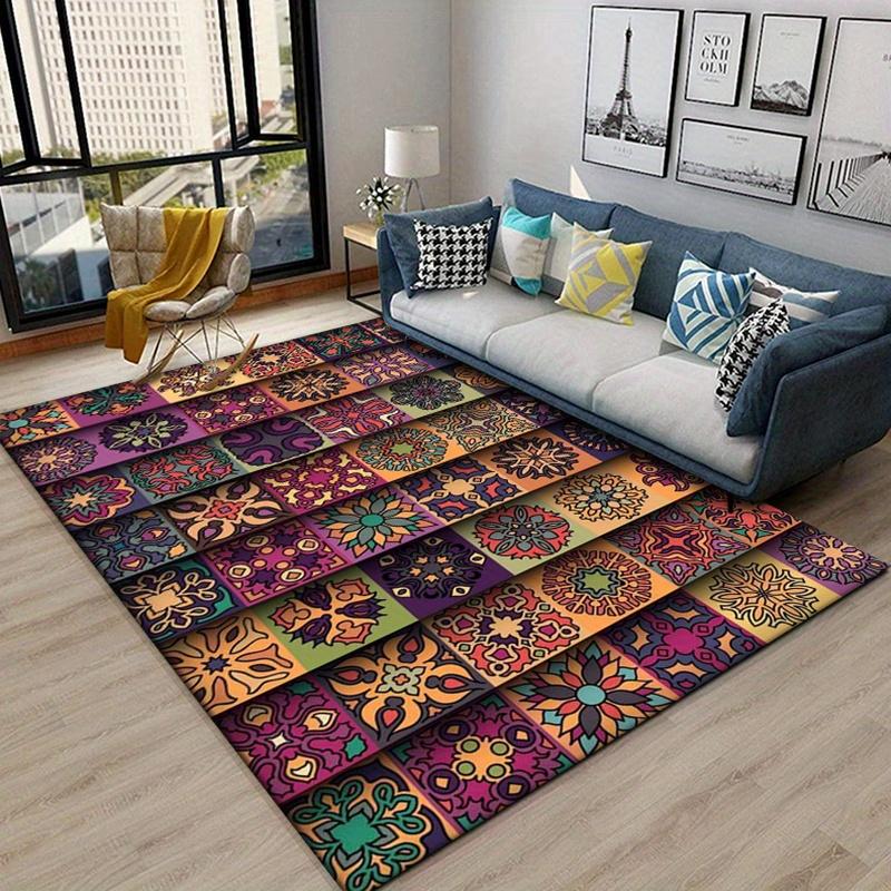 Bohemian Patchwork Printed Polyester Chair Mat, Non-Slip Water Absorbent Floor Rug, Large Area  Crystal Velvet for Home