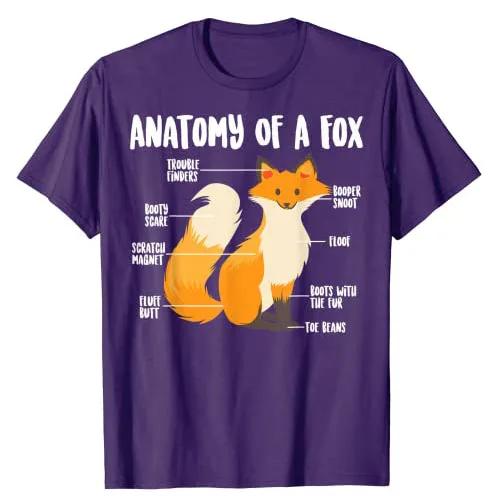 Anatomie eines Fuchses | Niedlich Süßes Raubtier Lustiges Tier Geschenk T-Shirt Humor Fuchs-Liebhaber Grafik T-Shirt Oberteile Kurzarm Blusen Geschenke