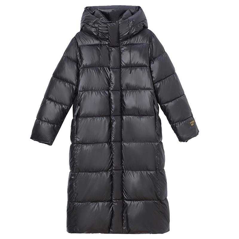 Fashion Winter Long Parkas for Women Black Coats Faux Fur Collar Elegant Loose Thick Warm Lady Jackets Hooded Plus Size Overcoats