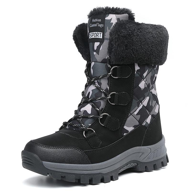 Женские зимние сапоги Plus Velvet Snow Boots Casual PU Canvas со шнуровкой теплые для улицы из хлопка большие высокие толстые нескользящие 36 чёрный 4413₽