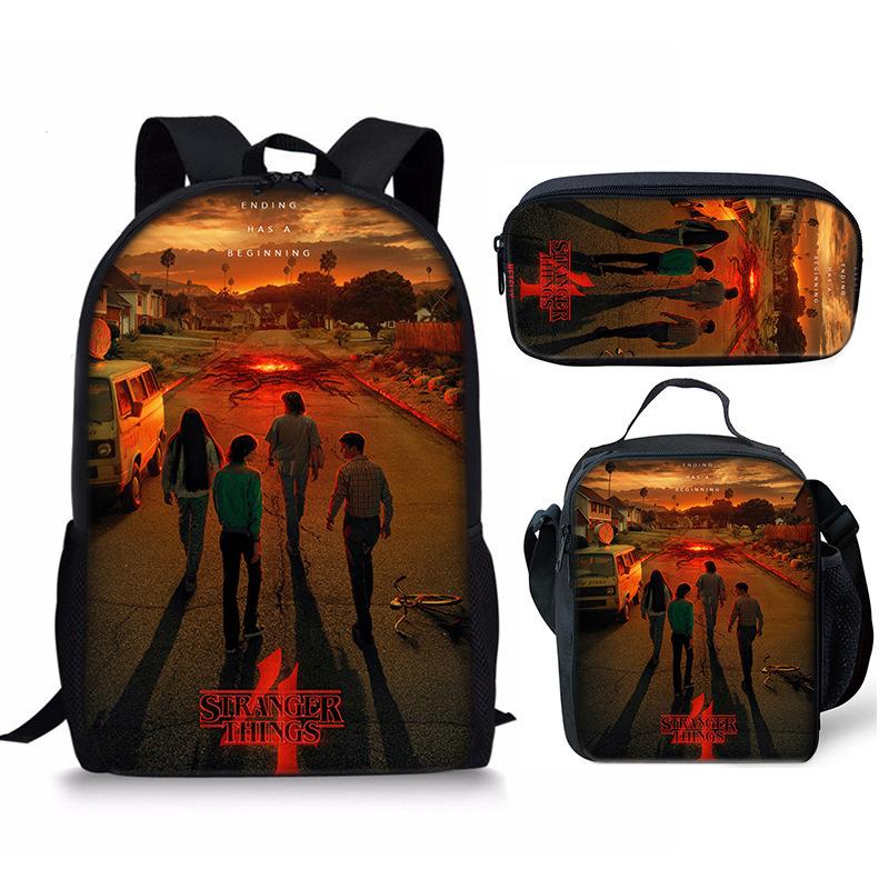 Stranger Things 4-Piece Set: Student Backpack, Shoulder Bag, and Pencil Case CLE