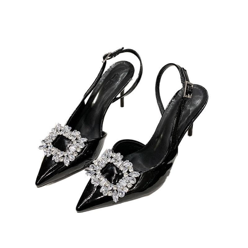 

Women s Sandals 2025 Summer New Luxury Shiny Rhinrhinese Embellished Pointy Comfortable Non-slip Stiletto Heels for Women 35 бежевий