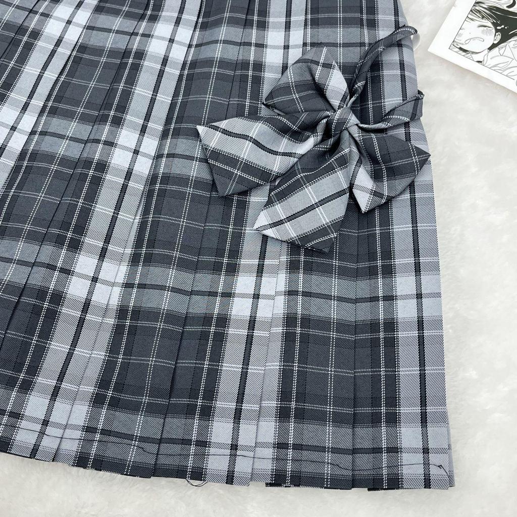 Winter Gray Plaid High-Waist Slimming JK School Uniform Pleated A-line Midi Skirt