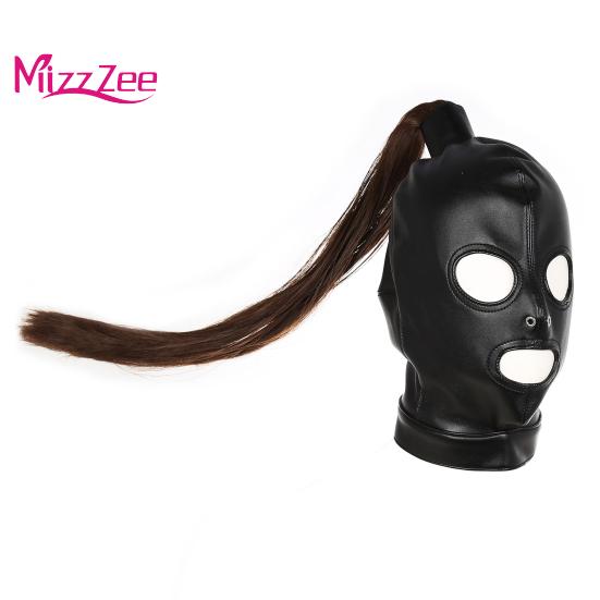 Couple Sharing Sex Toys Head Restraints Harness Face with Wig Cover Sex Toy Game Cosplay