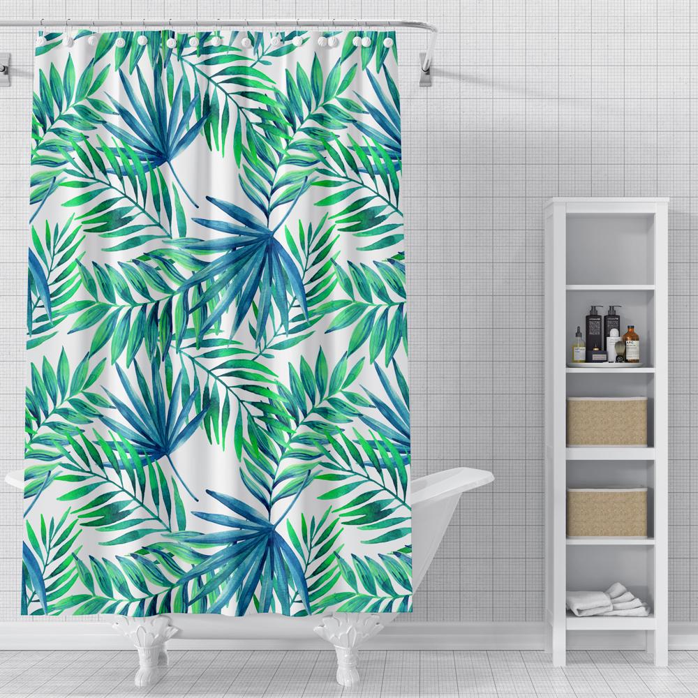 

Tropical Leaves Shower Curtain Flowers Pattern Bath Curtain Waterproof Polyester Fabric Bathroom Curtains With Hooks W60H190(CM)-1 Pcs