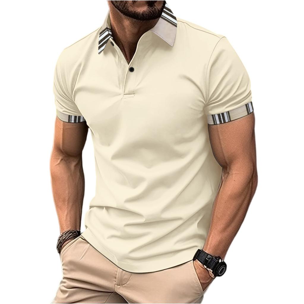 Mehrfarbiges Sport-Freizeit-T-Shirt für Herren - Kragenloses Kurzarmhemd für Herren