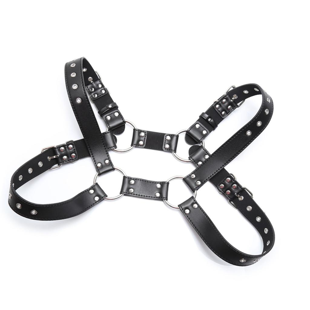 Men Harness Adjustment Fashionable Lightweight Black Men PU Leather Harness for Home PU Leather Multi Buckle Body Belt